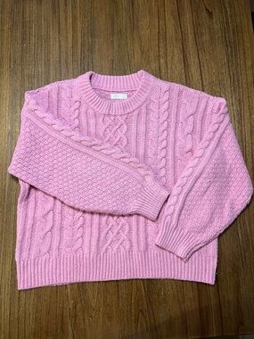 LC Lauren Conrad Pink Cable Knit Crewneck Sweater